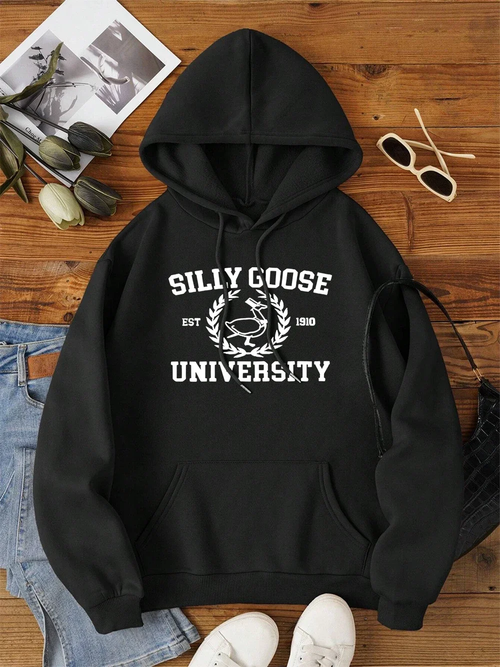 Silly Goose Est 1910 University Clothing Men Women Hip Hop Pullover Sweatshirt Autumn Streetwear Street Pocket Clothes Couple