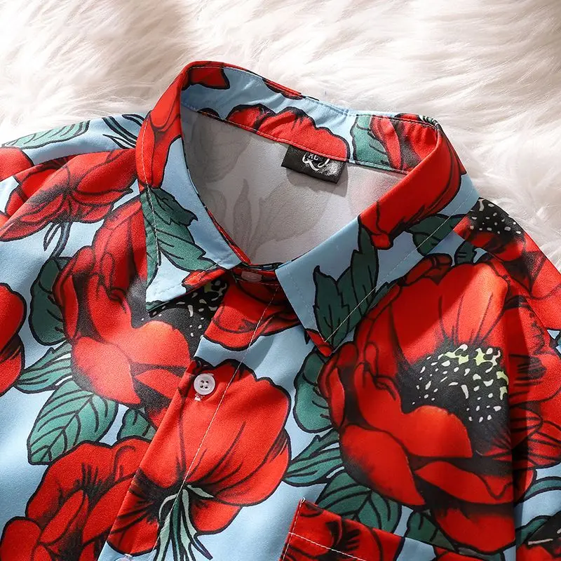 Hong Kong style retro floral all-over printed short-sleeved shirt for women summer trendy brand loose casual couple artistic