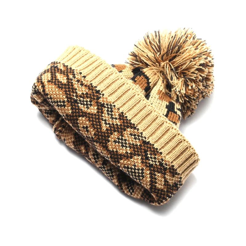 4 farbe Gestrickte Leopard Mützen Skully Trendy Warm mit Bommel Pelz Pom Pom Druck Winter Hut Für Frauen Mode Geschenk