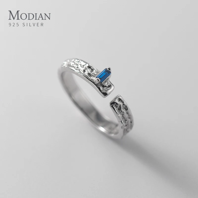 

Modian Real 925 Sterling Silver Pattern Engrave Vintage Blue Zircon Adjustable Ring for Women Wedding Luxury Fine Jewelry Gifts