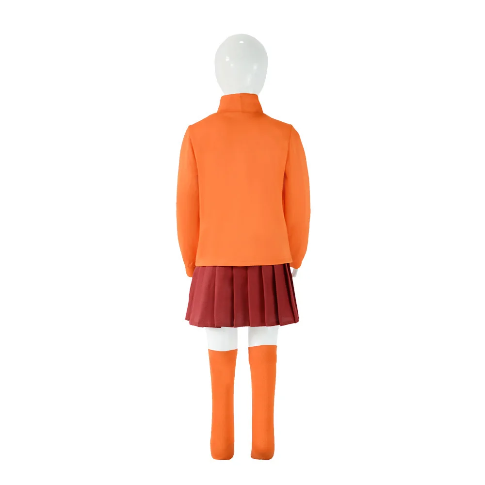 Детская Velma Seragam Косплей Костюм Оранжевая короткая юбка Униформа Wanita Oranye Kaus Kaki Rok Atas Girl Хэллоуин Карнавальный комплект