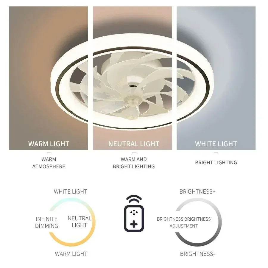 LED Ultra-thin Ceiling Light with Fan, Remote Control, Indoor Lighting, Suitable for Living Room, Bedroom, Bedroom Fan Lights