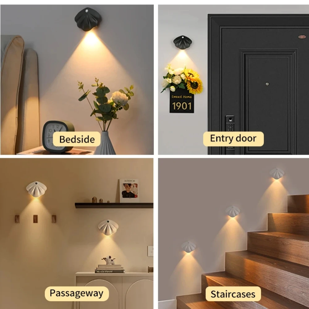 5V Motion Senser CCT LED Sea Shell Wall Light 3000K 4000K 6000K Rechargeable Modern Lamp for Bedroom Bedside Bathroom Decoration