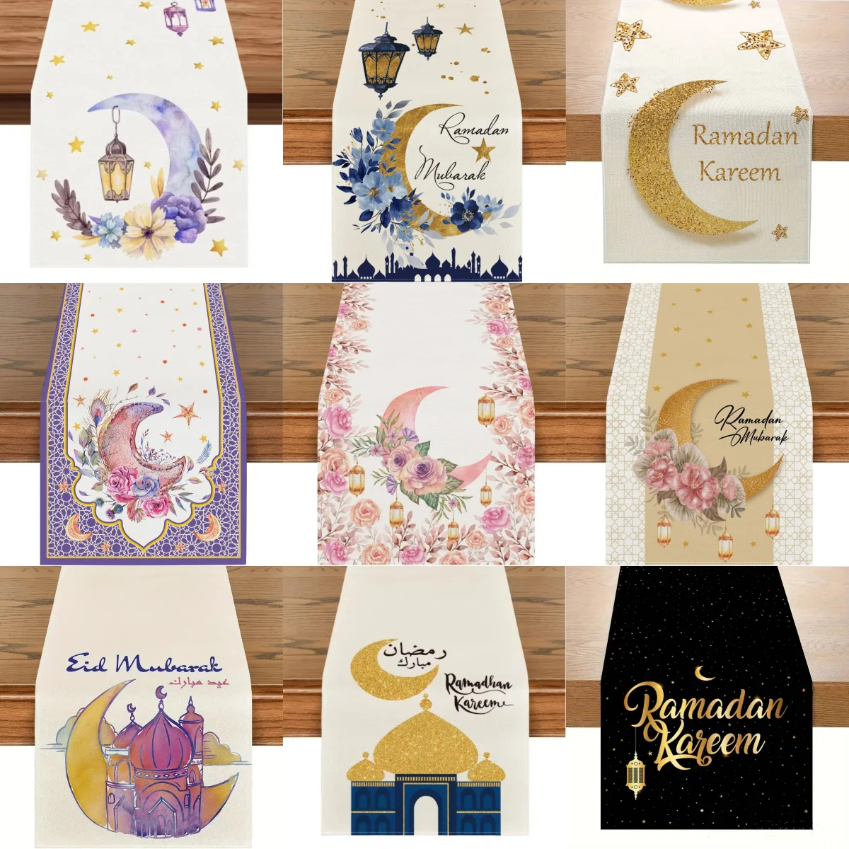 Ramadan Kareem Star Moon Table Runner Eid Mubarak Decor 2025 For Home Ramadan Mubarak Islamic Muslim Party Eid Al-Fitr Ramadan