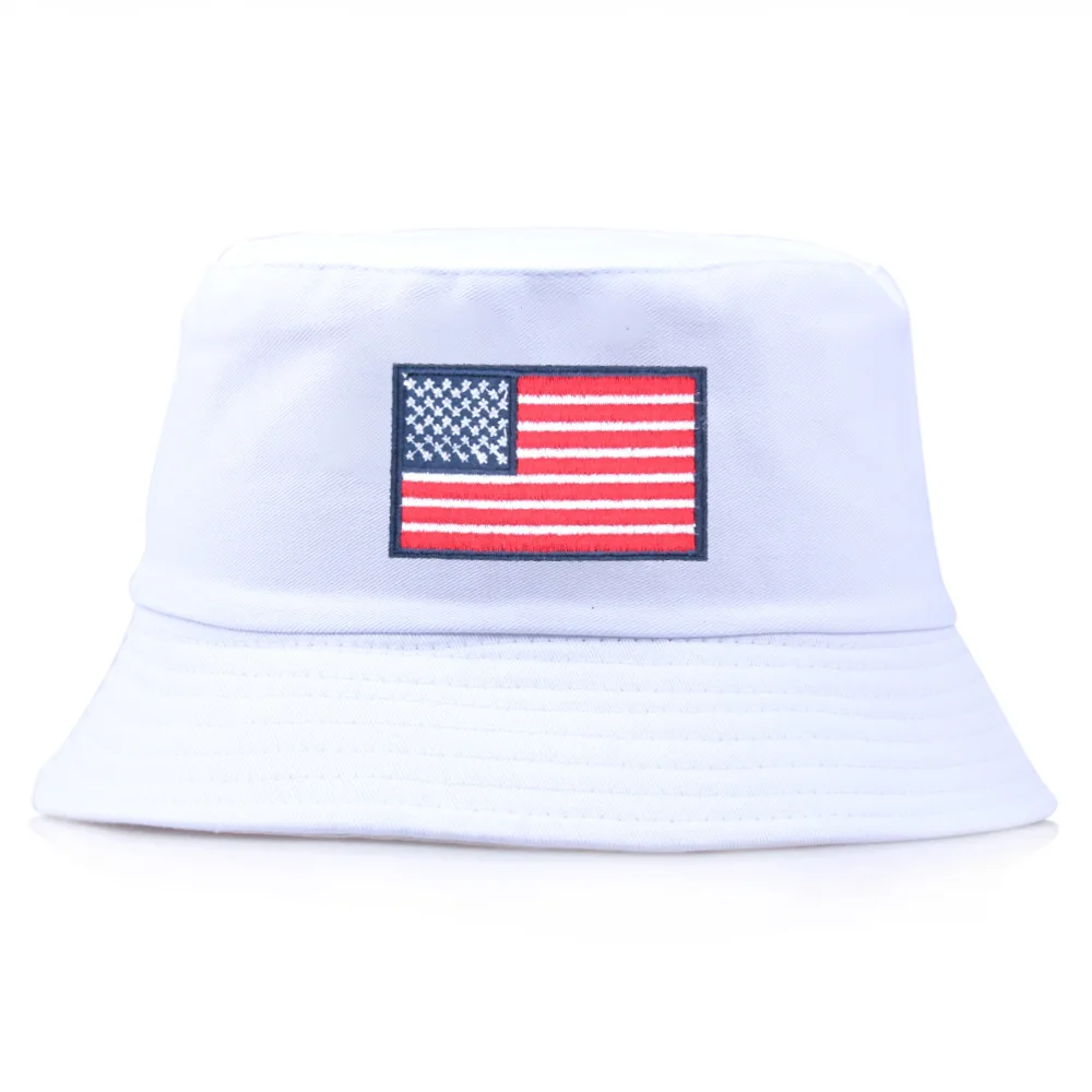 

1PC New Embroidered National Flag Fisherman Hats For Men And Women Fashion USA Flat Top Basin Hat
