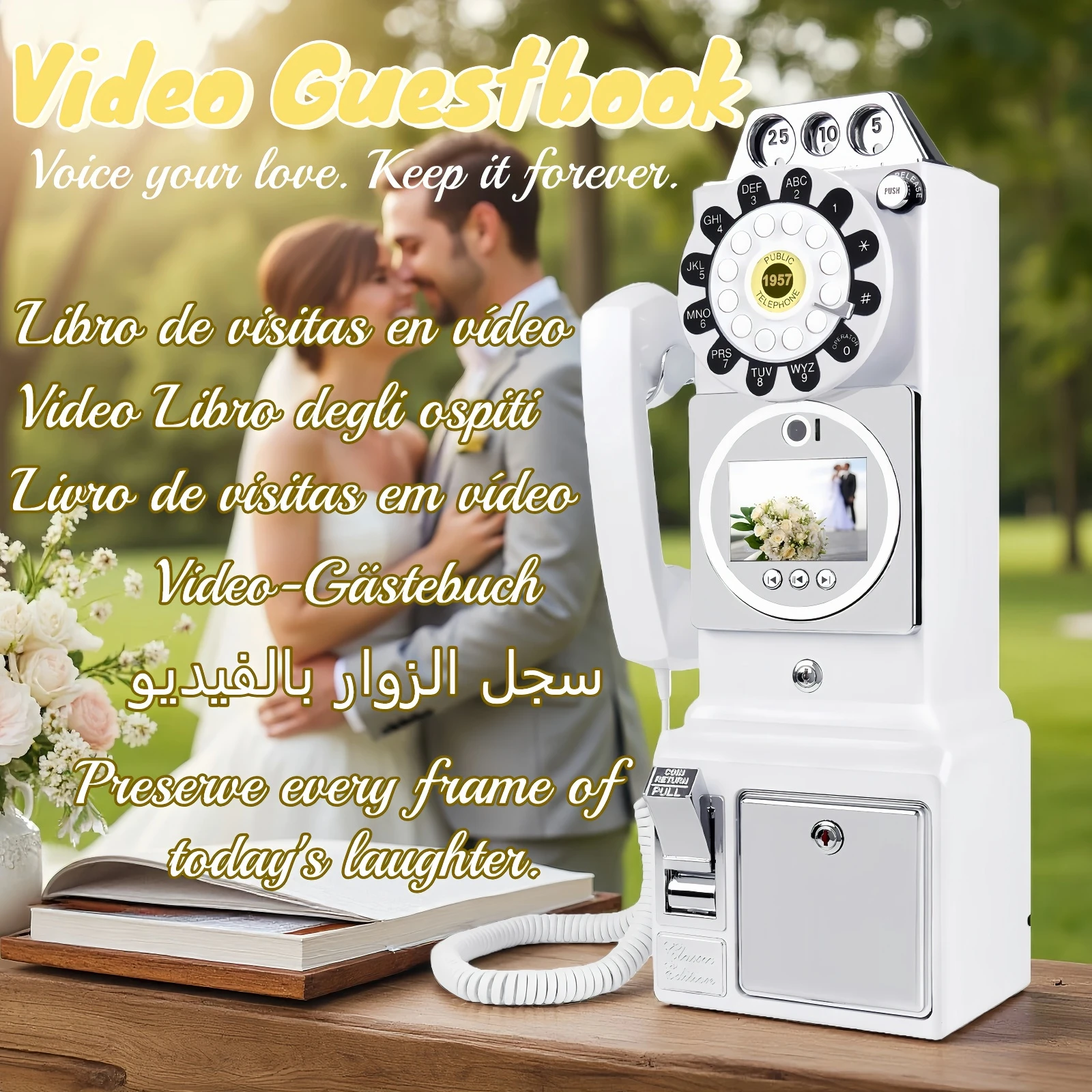 32GB Retro Telephone Video Guestbook 1080P HD Recording Wedding Anniversary Party Guest Blessing Sign-In Device Unique Gift