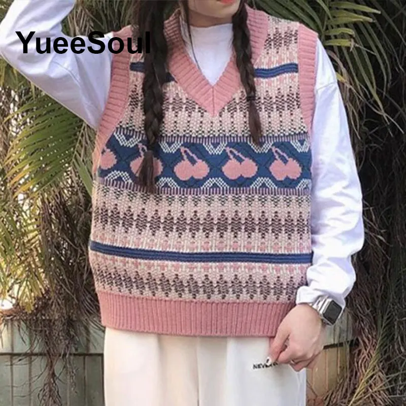 Dolce e carino rosa lavorato a maglia maglione da donna gilet senza maniche maglieria oversize allentata 2025 nuovo Y2K Fairycore gilet in maglia stile coreano