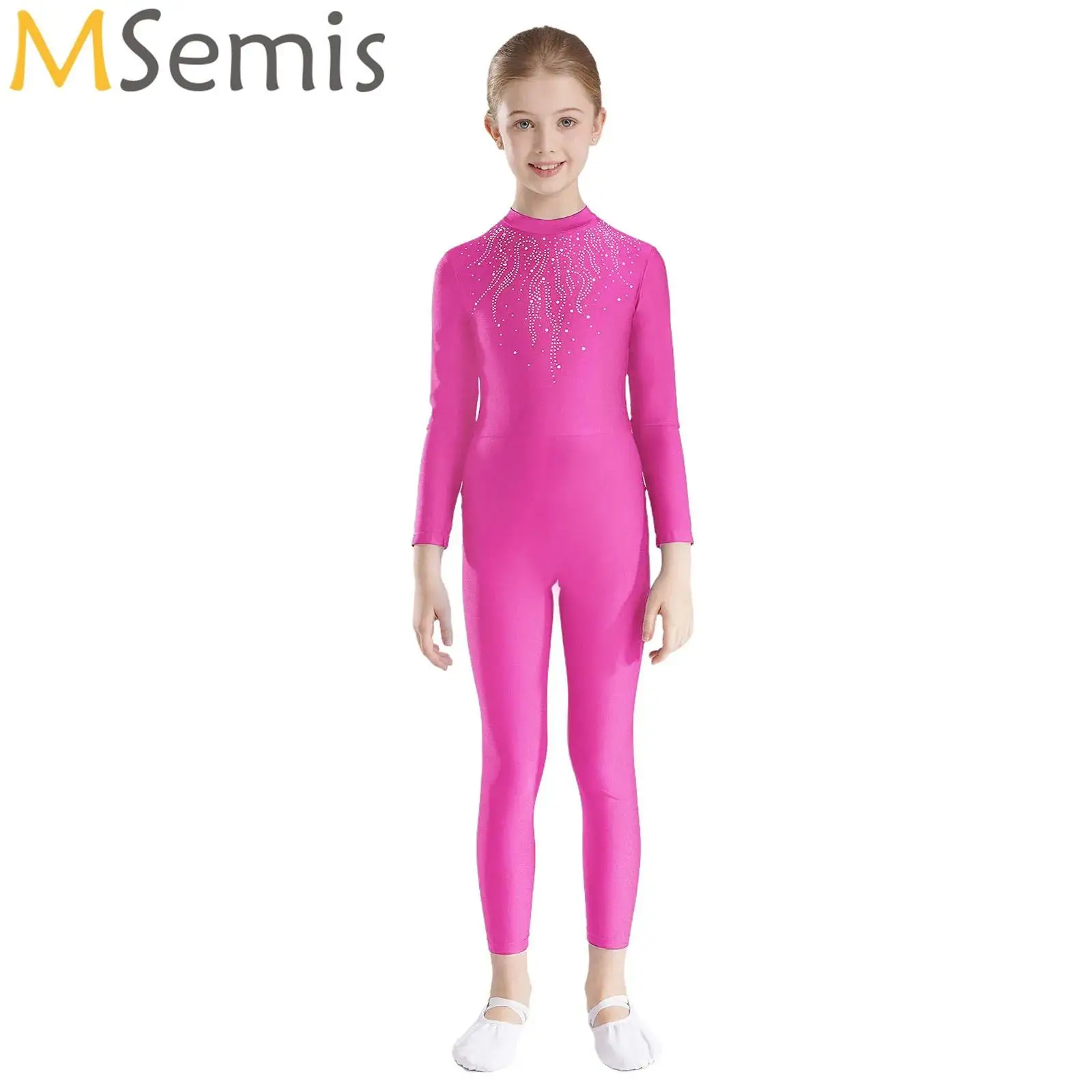 Kızlar Uzun Kollu Rhinestones Unitard Uzun Kollu Dans Tam Vücut Bodysuits Yürüyor Jimnastik Tulum Cadılar Bayramı Kostüm
