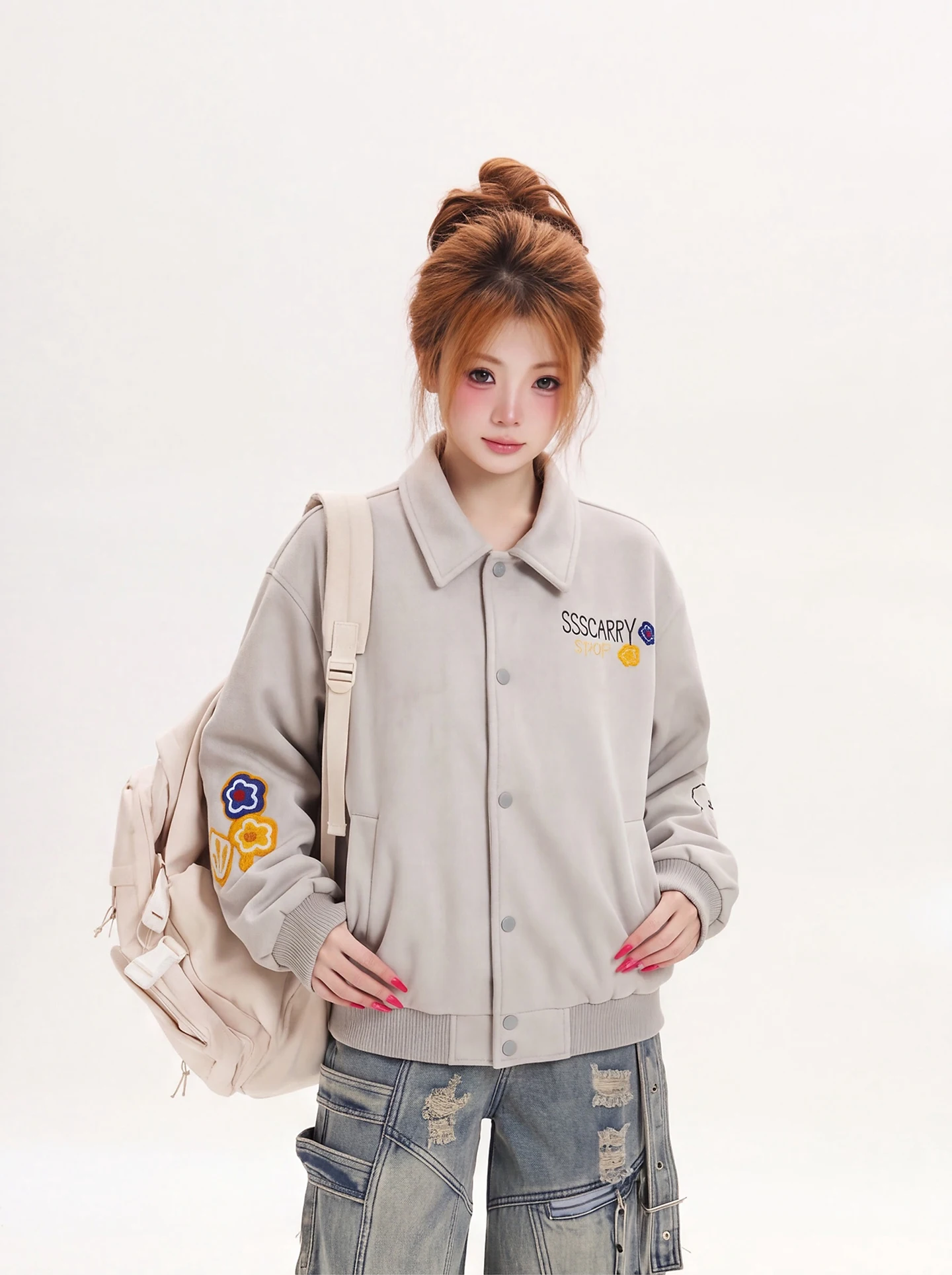 Ant American Retro Embroidered Letter Jacket Women Loose Baseball Style Short Outerwear Trendy Brand Casual Loose Fit Jacket