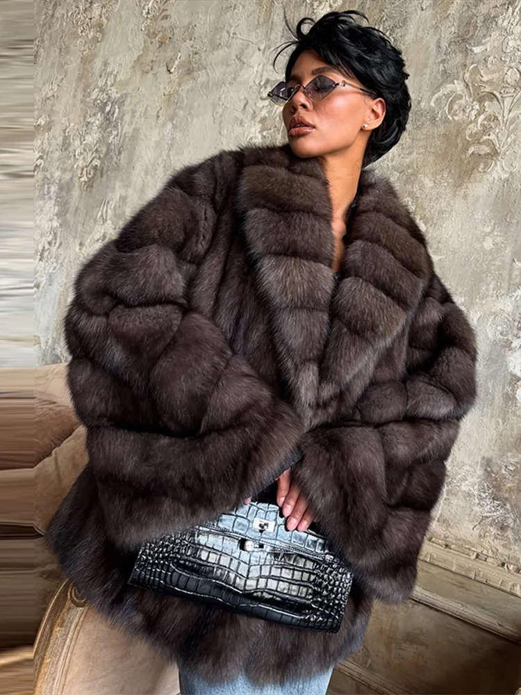 Elegant Faux Fur Midi Women's Coat Warm Long Flare Sleeve Turn-down Collar Loose Lady Outwear 2025 Winter New Lady Streetwears