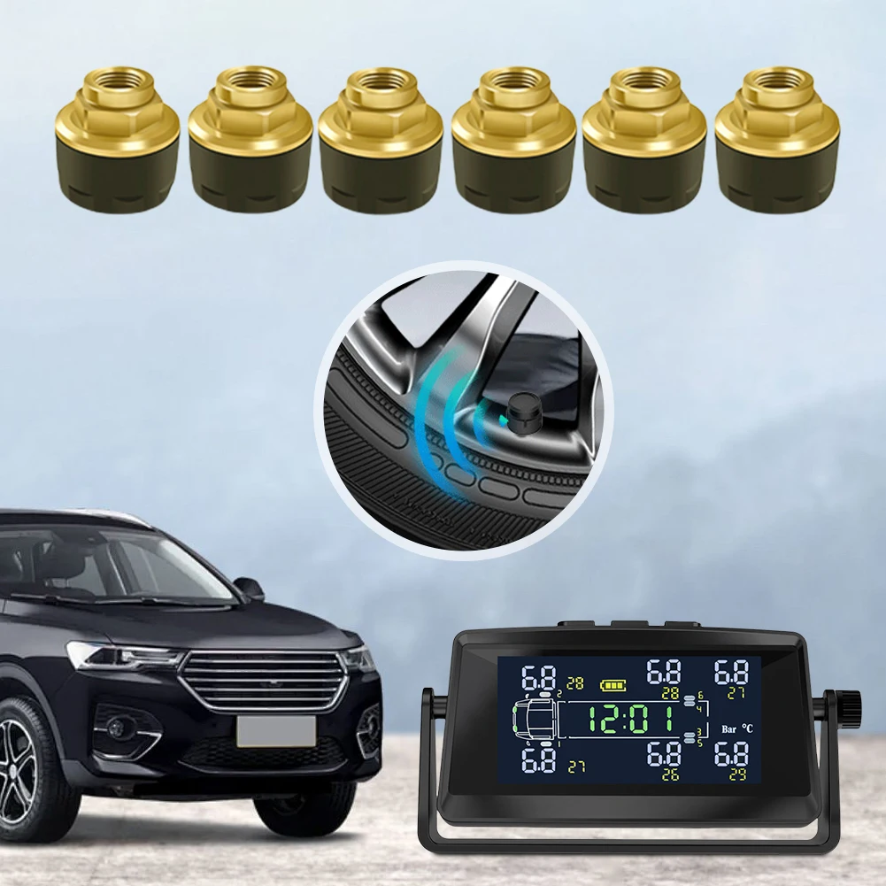 

Tire Pressure Monitoring System with 6 Sensors USB/Solar TPMS Tyre Temperature Monitor for RV Trailer Truck