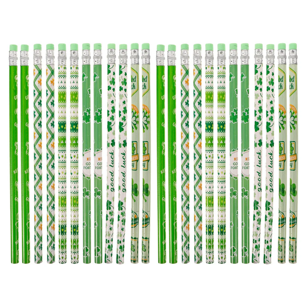 

Four Leaf Pencil Students Writing with Eraser Portable Wood Patrick Day Party Pencils for Kids