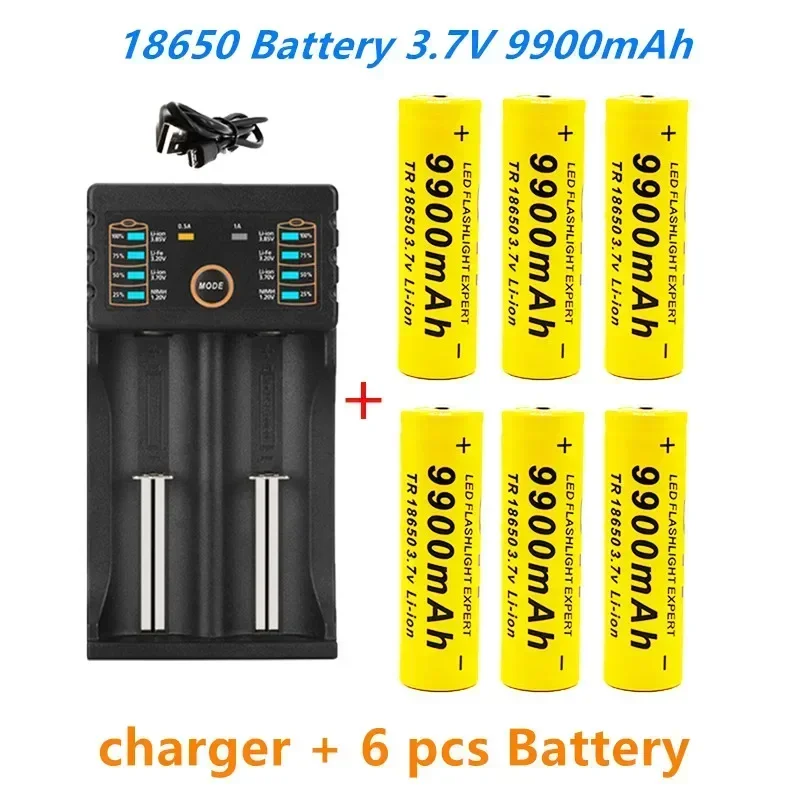 Batterie Lithium-ion Rechargeable, 18650 V, 3.7 MAh, Avec Chargeur, Pour Lampe De Poche Led, Avec 1 Chargeur, 9900