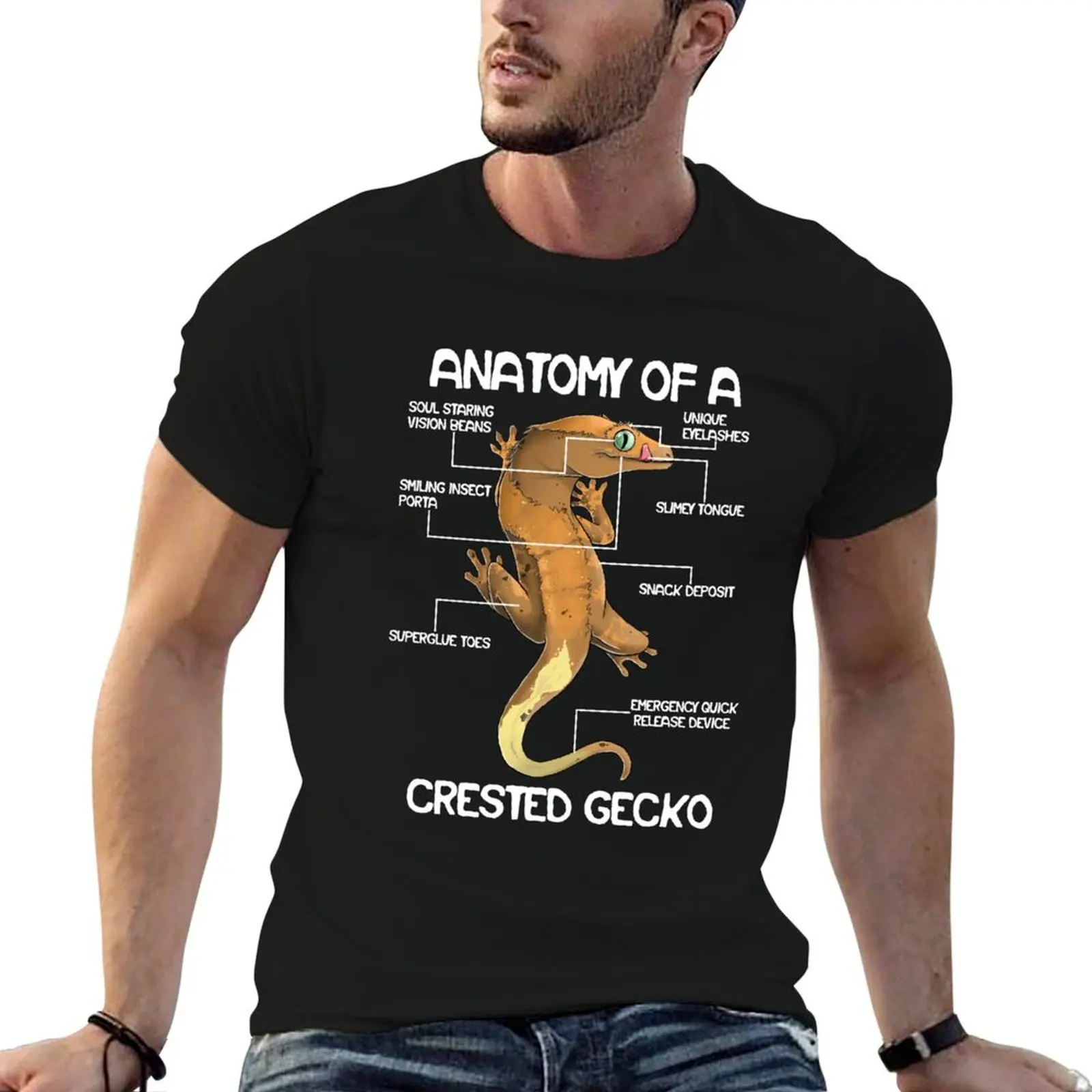 Anatomy Of A Crested Gecko Eyelash Lizard Herpetologist NL T-Shirt heavyweights summer clothes mens graphic t-shirts anime