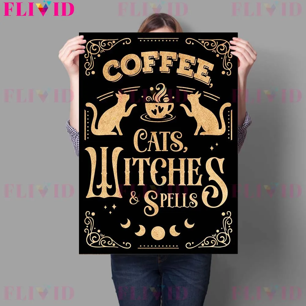 Witches Kitchen Rules And Herbs Magic Meals Vintage Wall Art Canvas Painting Magic Sign And Cats Witches Spells Poster Print