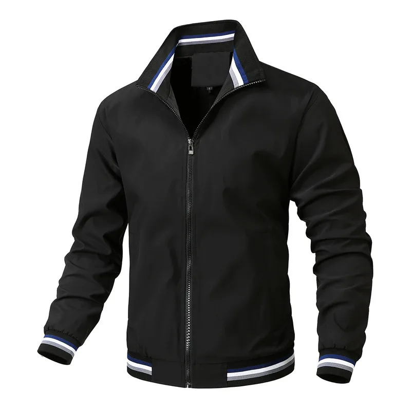 Spring-Autumn Men's Collared Casual Jacket - Versatile Solid Color Activewear Outerwear