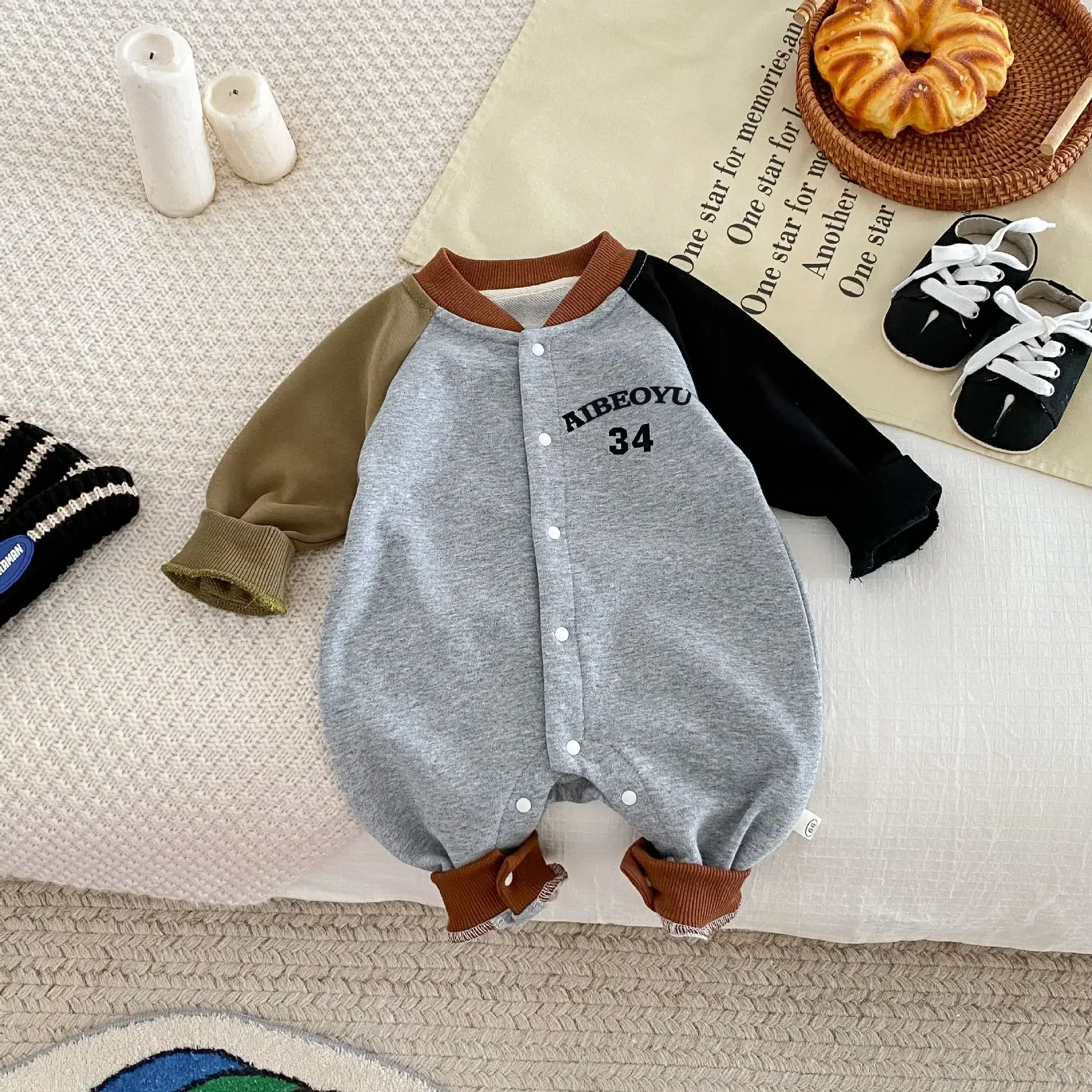 Baby Color Block Romper 0-2 Years: Autumn Korean Kids\' Fashion Unisex Baby Jumpsuit First Birthday Party Outfit