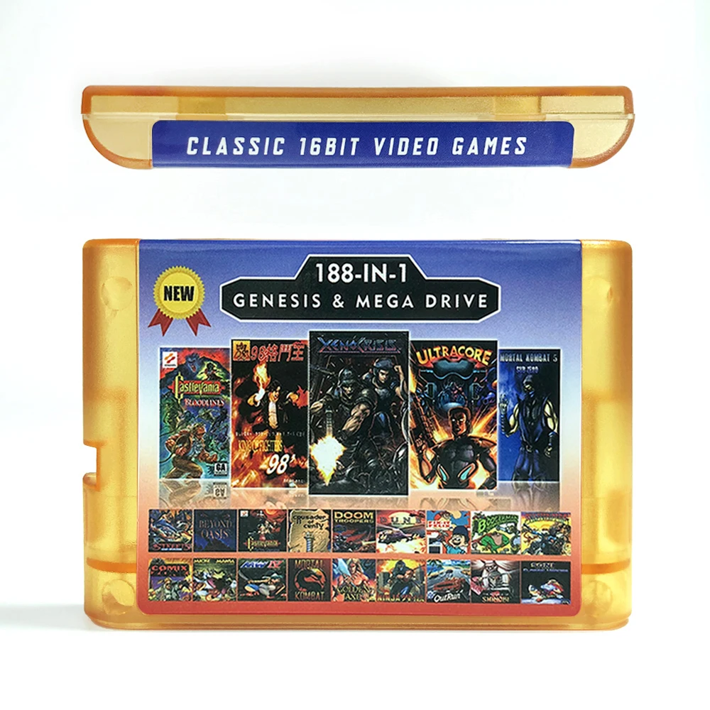 خرطوشة ألعاب جديدة 188 في 1 2G لوحدة تحكم ألعاب الفيديو Sega Genesis Megadrive مع Mortal Kombat 5 Ultracore Xeno Crisis