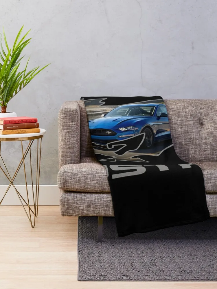 Ford Mustang GT Logo Emblem Design (Blue on Black) Throw Blanket Nap Bed covers Summer Beddings Blankets