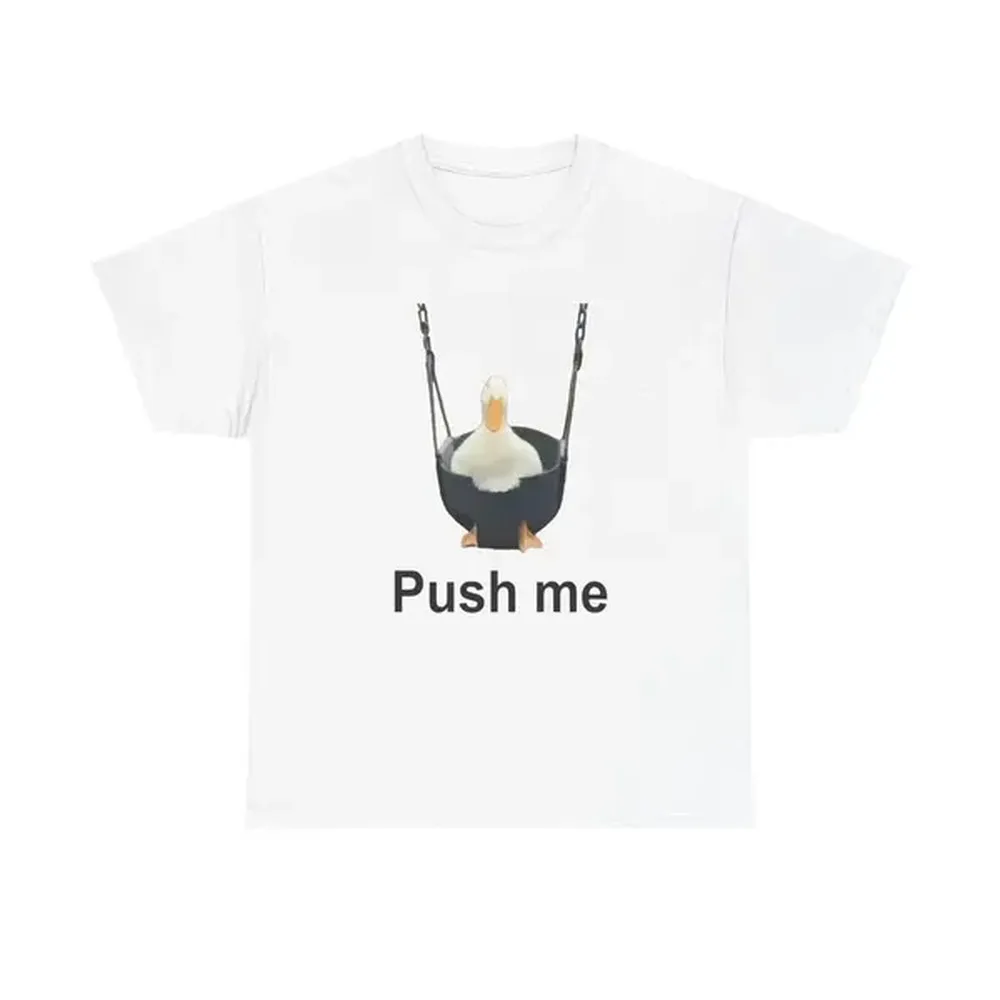 Push Me Duck on Swing Tee | Cute Duck Unisex Cotton T-Shirt