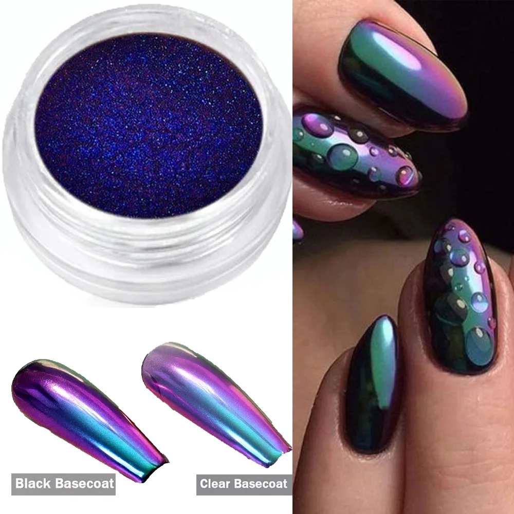 1박스 카멜레온 미러 네일 파우더 블루 메탈릭 효과 크롬 더스트 네일용 Y2K 옴브레 카멜레온 파우더 네일 아트 피그먼트