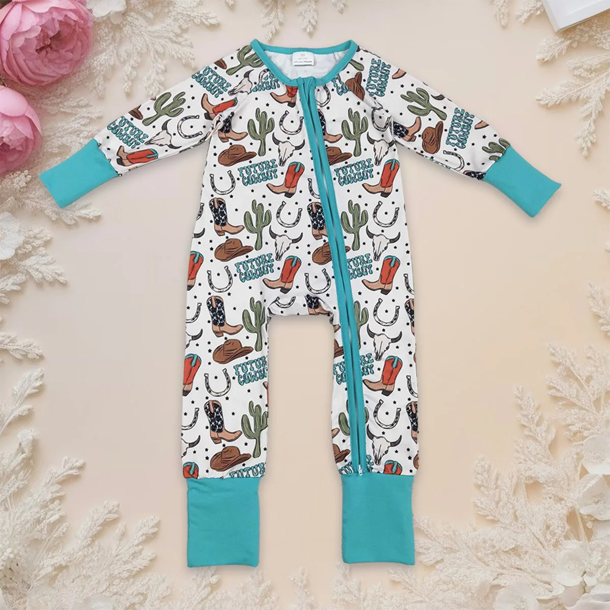 Newborn Baby Boy Cactus Boot Cowboys Footie Bubble Romper Infant Bodysuit Toddler Cotton Coverall Jumpsuit Clothing Wholesale