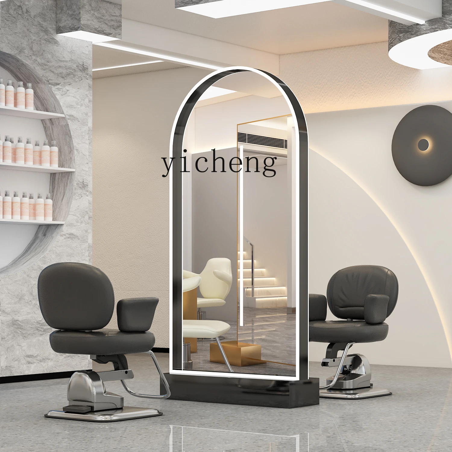 TQH stainless steel barber shop mirror table single and double-sided Internet celebrity hairdressing mirror floor-to-ceiling