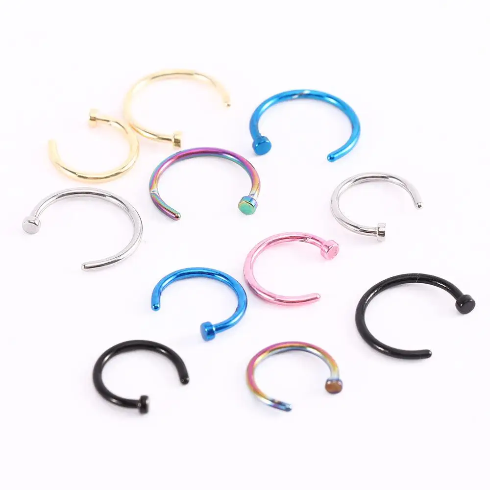 10 Pcs Punk Stud Earrings Stainless Steel C Shape For Women Circular Jewelry Body Piercing Lip Rings Nose Rings