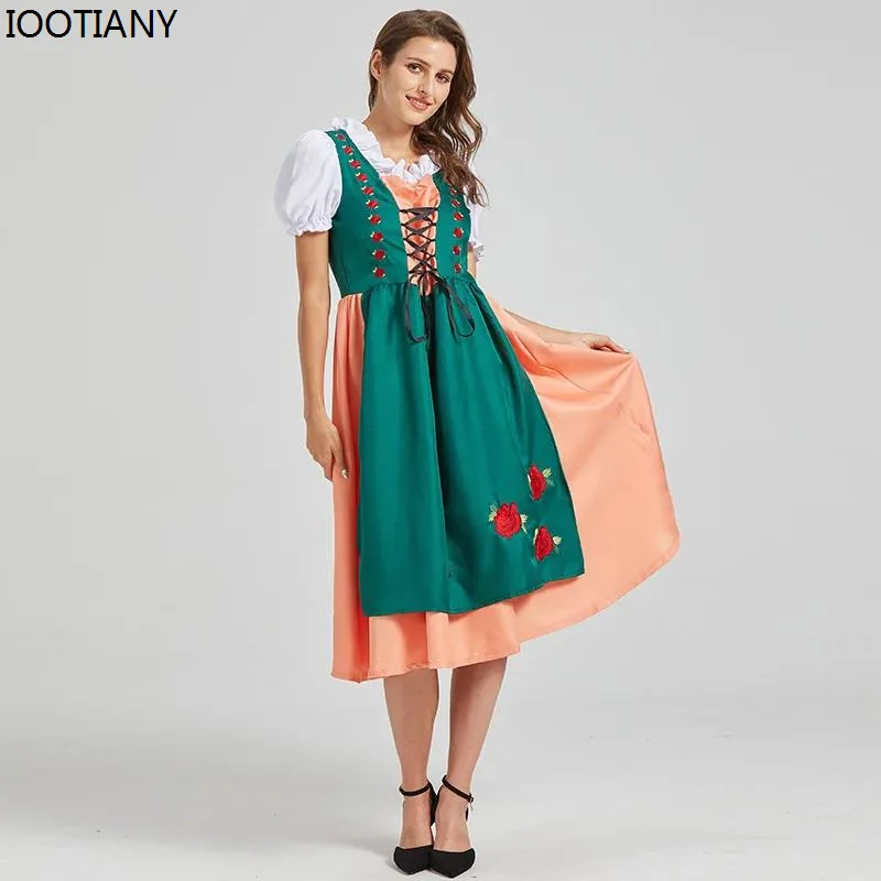 

Women Bavarian Oktoberfest Maid Cosplay Dirndl Dresses Traditional German Beer Costume Halloween Carnival Party Fancy Dress Up