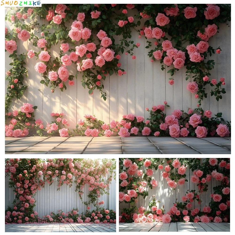

Spring Flower Photography Backdrop Floar Plants Wood Wall Floor Birthday Party Decor Wedding Bride Portrait Photocall Background