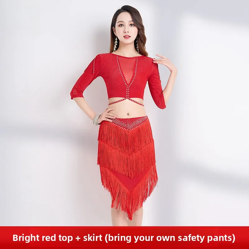 2025 Primavera Verano Sexy Hot Drill Fringe Traje de práctica de danza del vientre Traje de actuación de danza oriental