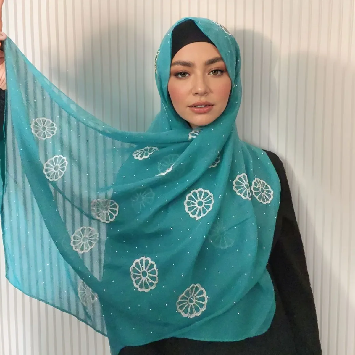 New Chiffon Hijab Embroidered Diamond Scarf Hijabs for Women Turbans for Women Head Scarf Headwraps for Women Veil Turban Femme