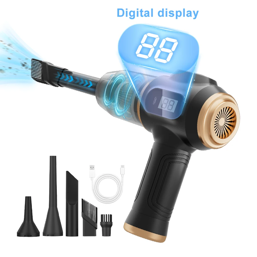 Powerful 2-in-1 Air Duster & Vacuum, Handheld Cordless Cleaner with Digital Display for Electronics Car Home Office