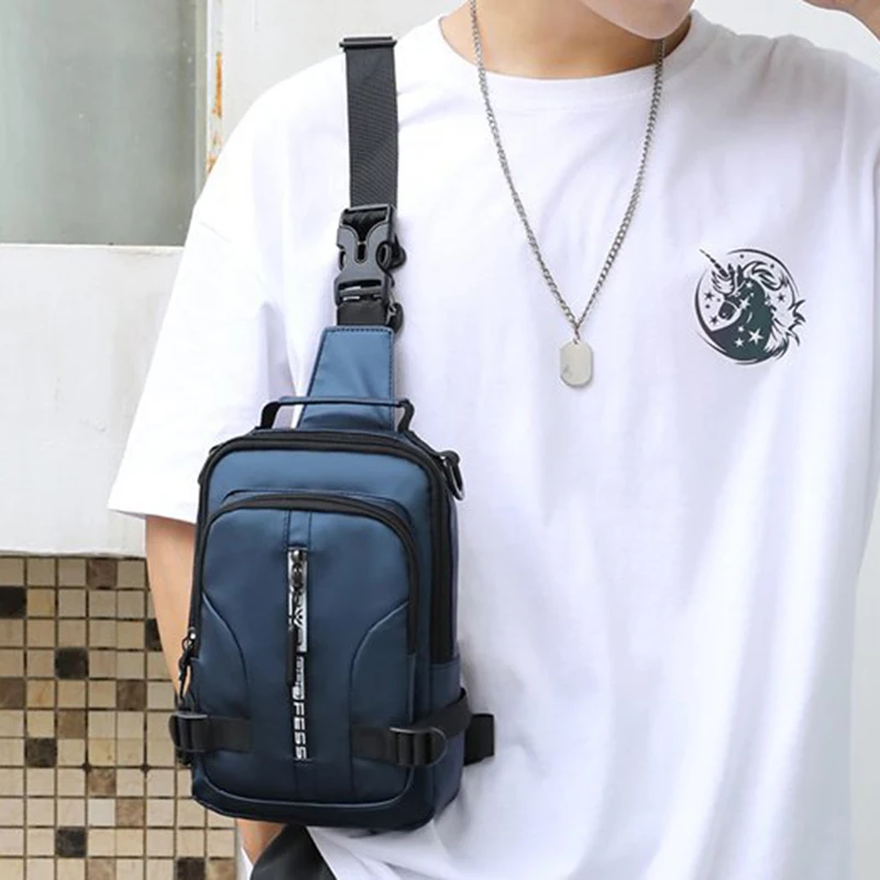 Men Chest Bag Fashion New Solid Color Male Multifunctional Chest Bag Outdoor Casual Shoulder Bag Large Capacity Crossbody Bag