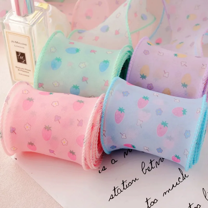 

6cm Strawberry Print Wavy Organza Ribbon 27m Roll for DIY Bows/Shoe Accessories/Gift Wrapping