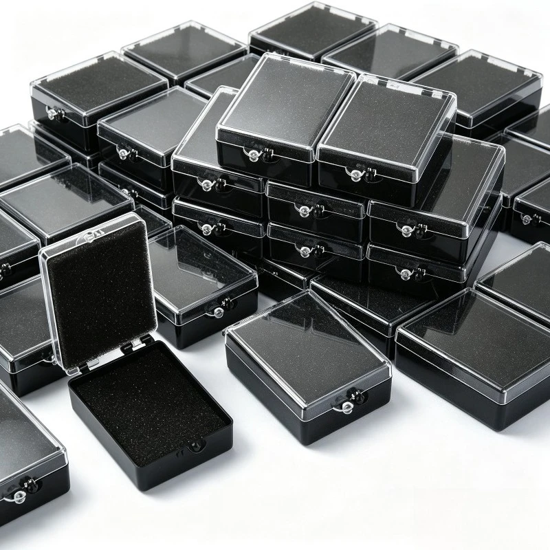 30pcs Black Rectangular Plastic Storage Boxes with Sponge 5.5x4.4cm Mini Gift Packaging Box Jewelry Organizer for Christmas Gift