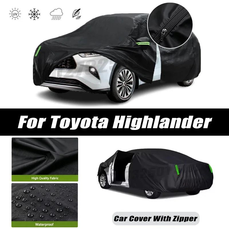 For Toyota Highlander Car Covers Outdoor Waterproof Sun Rain Snow Protection UV Car Zipper Design Car Cover Accessories