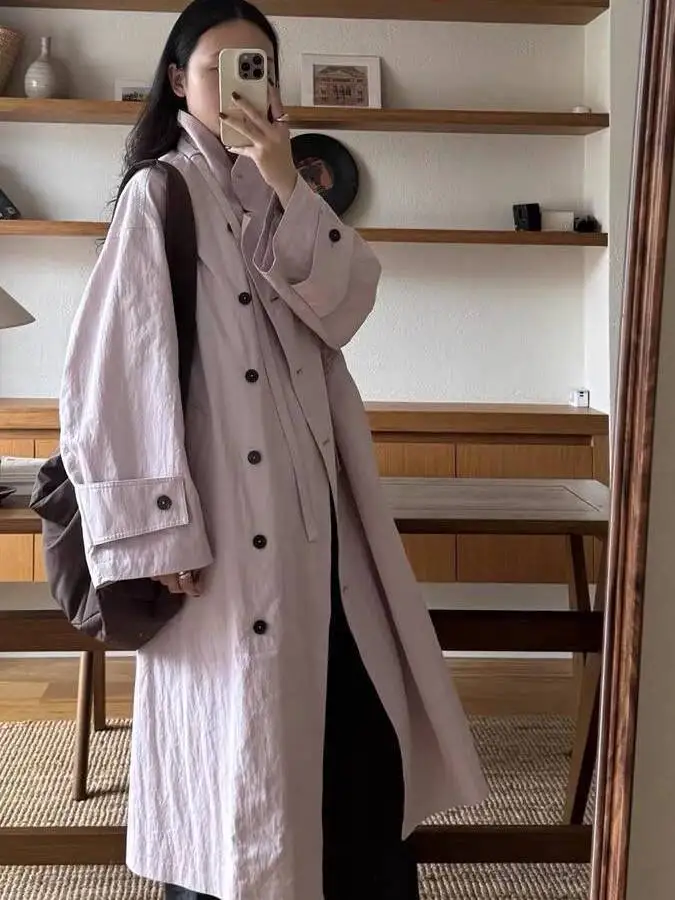 

plus Size 300 Pou Long Sve Windbreaker Jaet Women's Spring Autumn Medium Length Open Cardigan Coat American Sle