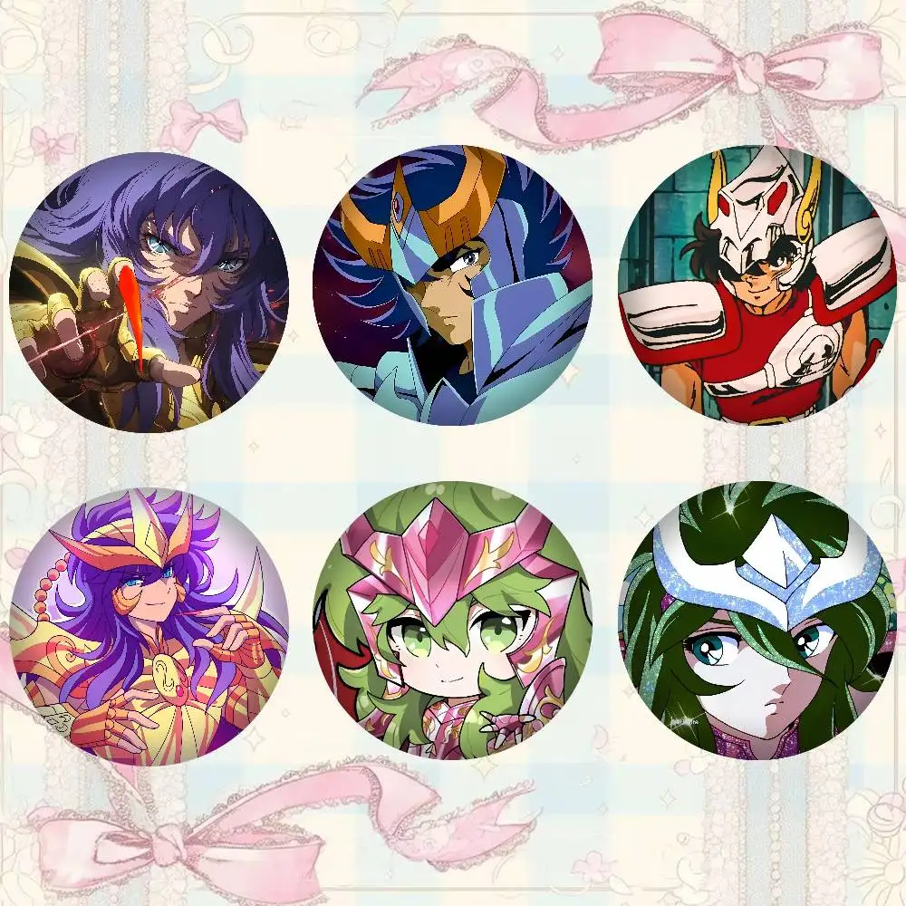 Badges 25 32 44 58 75 Mm Round Cosplay Pin Decor Fans Collect Friends Gifts Brooch Souvenir Animation 12 Gold S-Saint S-Seiya