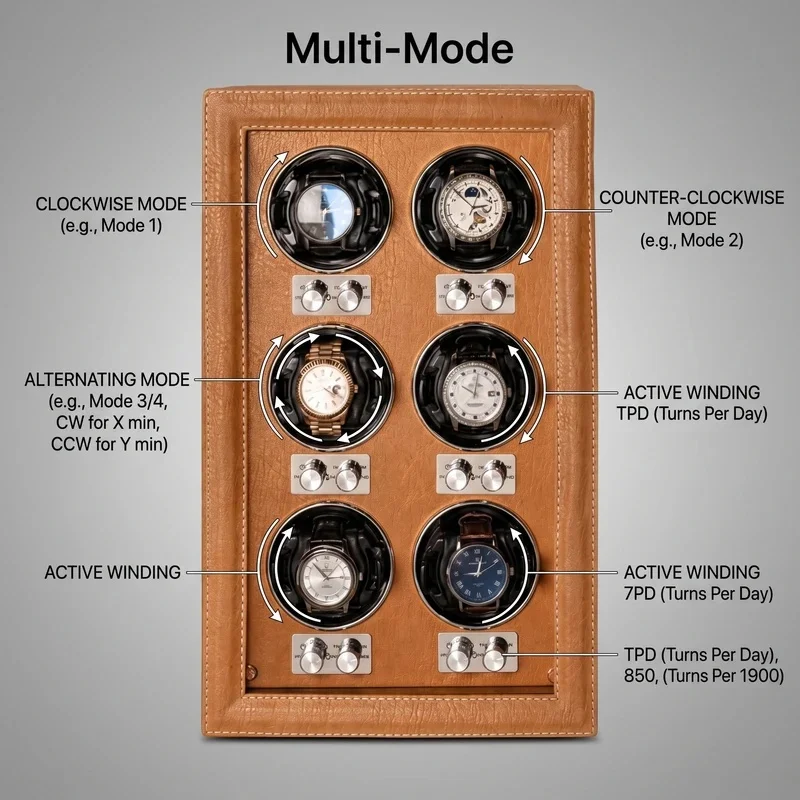 6 Slots Automatic Watch Winder with Ultra Quiet Motor Anti-Magnetic PU Leather Case Independent Control LED Light for Mechanical