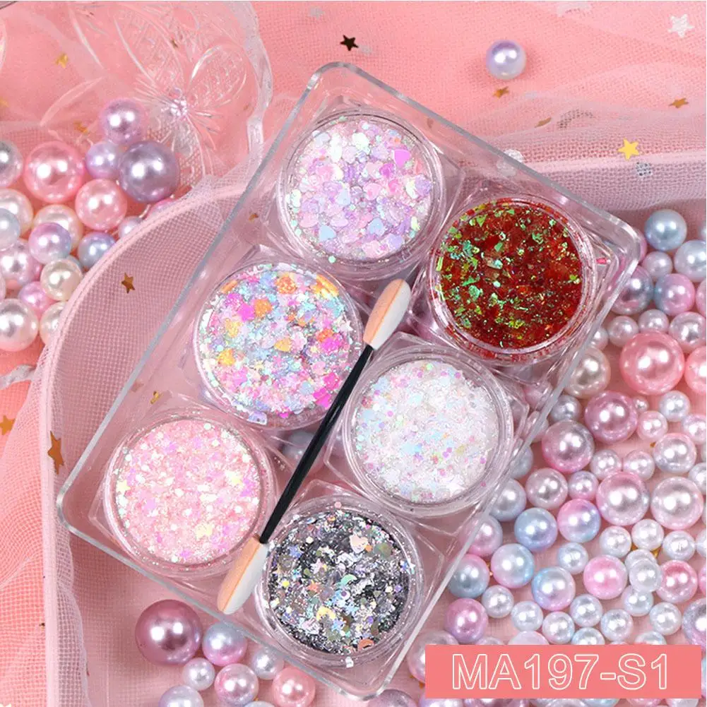 Hot Sale Mixed 6 Colors / Set Sequins Glitter Eyeshadow Bulk Party Makeup Face Body Chunky Glitter For Festival