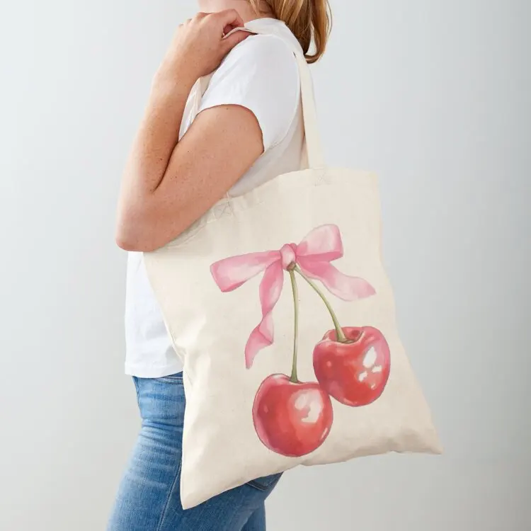 

cherry with coquette bow aesthetic Tote Bag sacs de shopping shopper bags Eco bag tote bag women