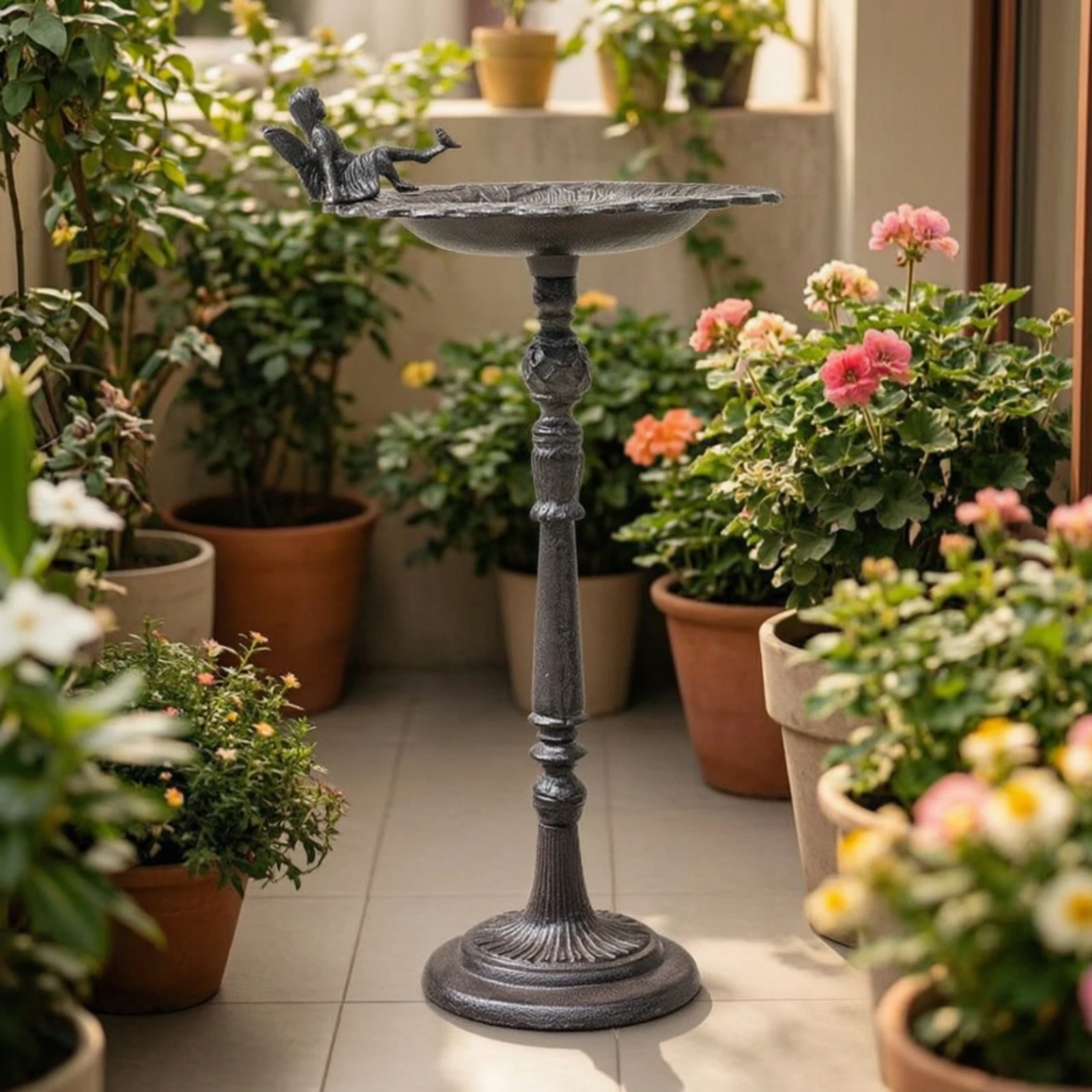 Pedestal Bird Feeder Rustic Cast Iron Bird Feeder Garden Ornament Heavy Duty Stable for Gardeners, Backyard, Patio