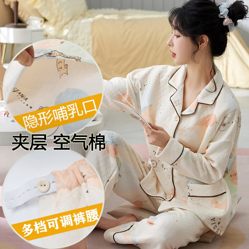 

Spring Sandwich Air Cotton Nightwear Postpartum Confinement Women Pajama Sets Maternity Abstraction Sleepwear Lounge wear