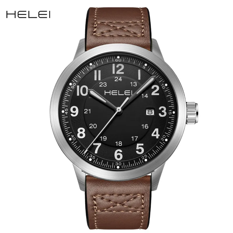 HELEI brand watch quartz watch cross-border foreign trade men's watch leather belt men's watch tide