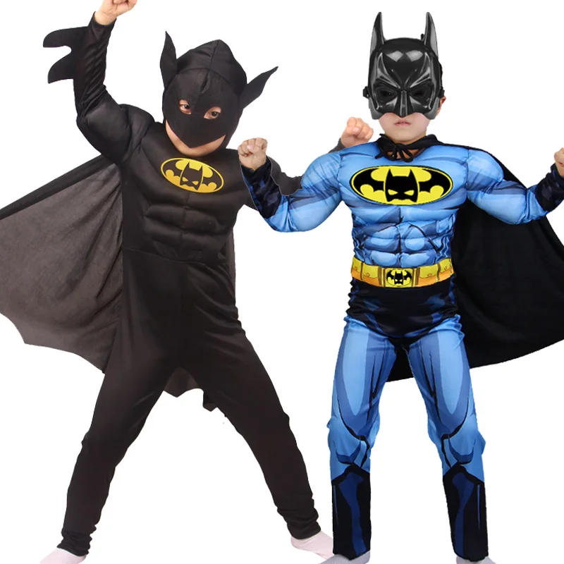 Halloween Superhero Batboy Cosplay Costume Muscle Bodysuit Kids Suit Suit with Face Mask Cloak Carnival Party