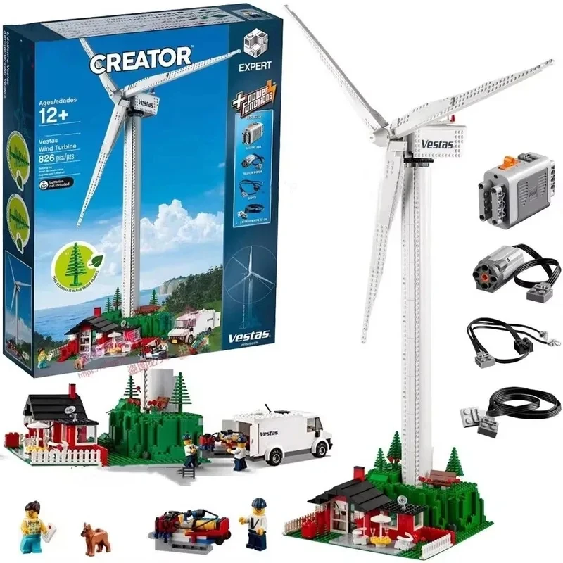 10268 844PCS Série Criativa Vestas Blocos de Montar de Turbina Eólica Modelo de Gerador de Moinho de Vento Elétrico Brinquedos de Blocos para Meninos Presente Infantil