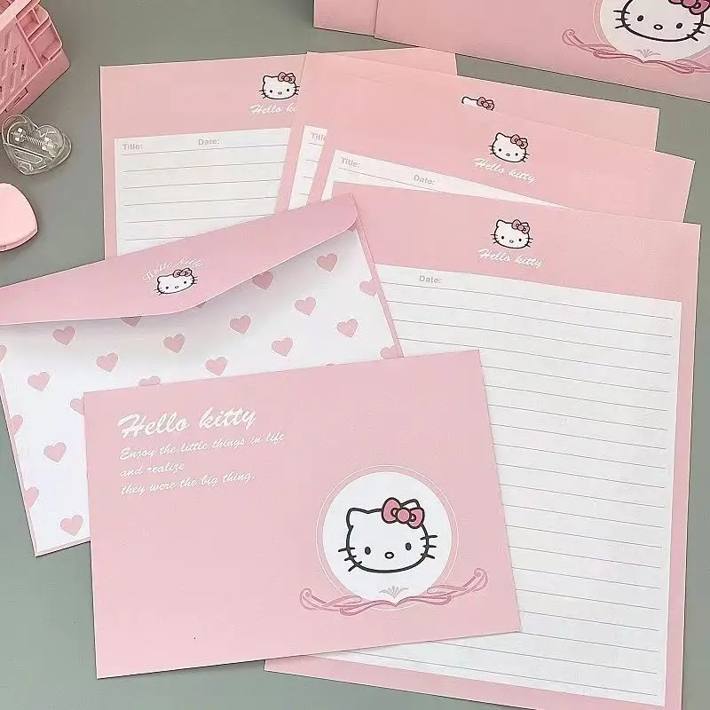 Romantic Hello Kitty Cartoon Stationery Set, 8pc/lot, Including 4 Envelopes and 4 Letter Papers, INS Love Letter Set Great Gift