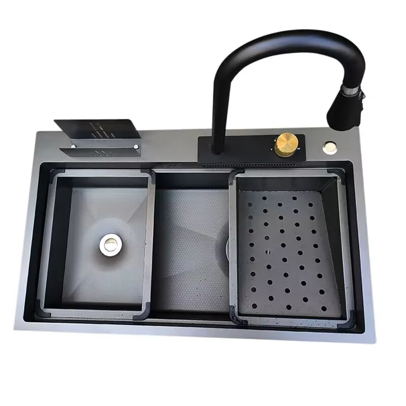 YYHC Nano Tiktok Trends 304 stainless steel  black gunmetal kitchen sink in one sets black gunmetal with with Flying Rainfall