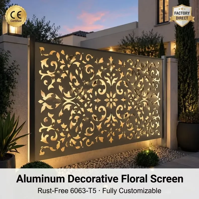 Aluminum Floral Cut Screen Panel CE Certified Custom Design Outdoor Privacy Divider Fence for Garden Villa OEM